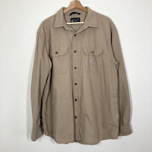 Carhartt Other - Carhartt Shirt Mens XL Khaki Button Up Long Sleeve Workwear Loose Fit Cotton
